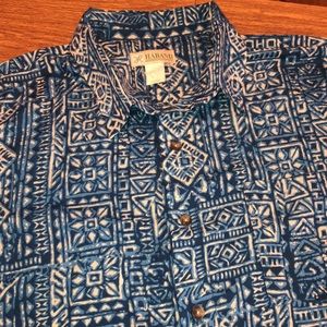 Vintage Haband Blue Aztec Theme Button Down Shirt